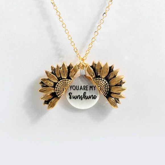 GOLD SUNFLOWER "YOU ARE MY SUNSHINE" OPEN LOCKET NECKLACE - Picture 1 of 7